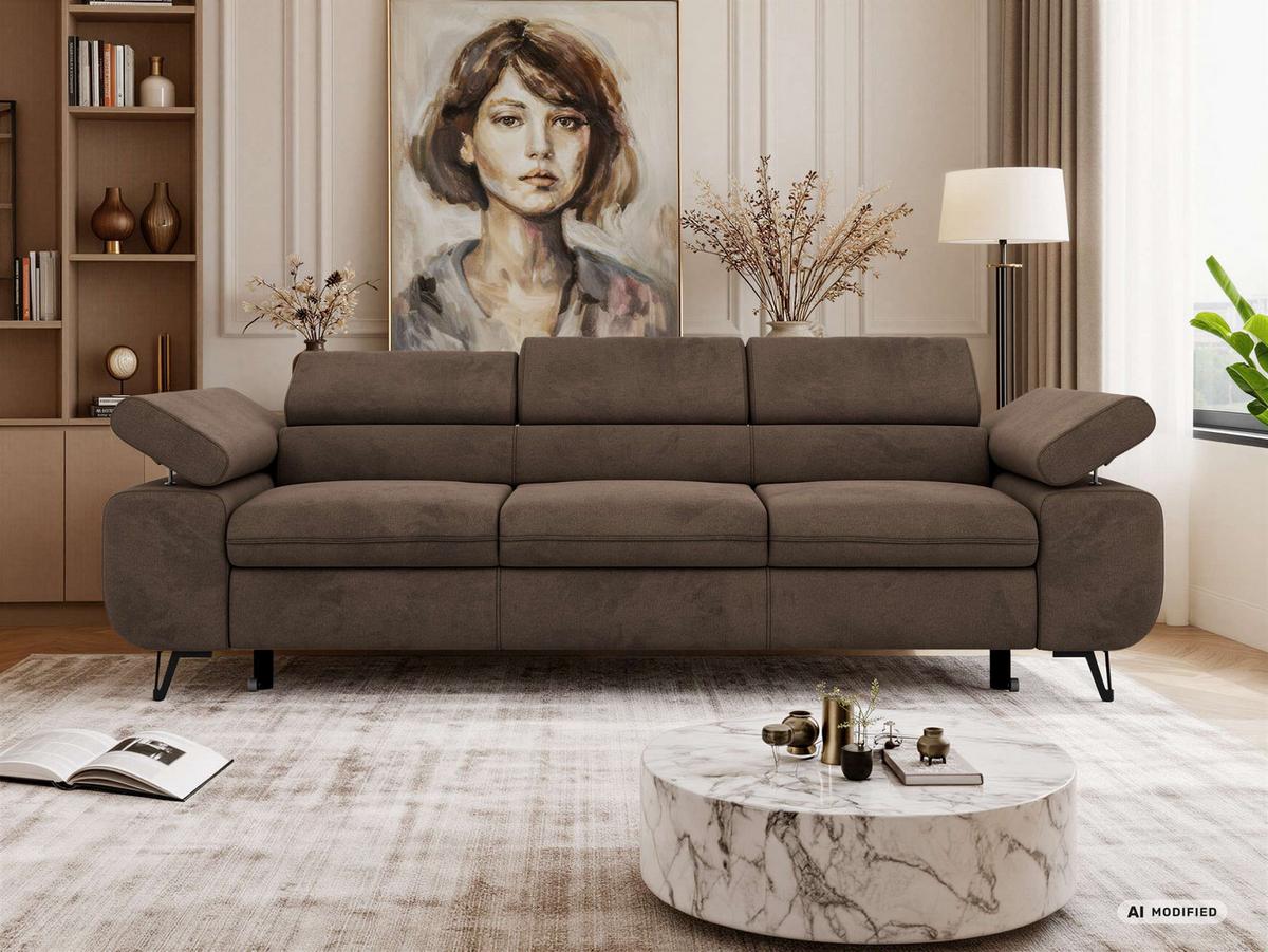 3-SITZER SOFA PETER mit Schlaffunktion - Braun Velvet - Schwarz/Braun, Textil/Metall (262/76/99cm) - MKS