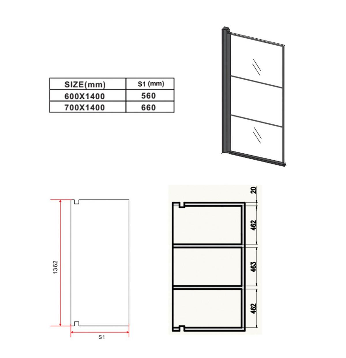 BADEWANNE Berkan 1 Teil cm Schwarz - 60 x 140 cm - Schwarz, Glas (60/140cm) - Badplaats
