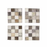 UNTERSETZER grau, 4er-Set mit Patchwork-Karo, Fell & Leder, 10/10 cm - Multicolor, Leder (10/10cm) - Homescapes