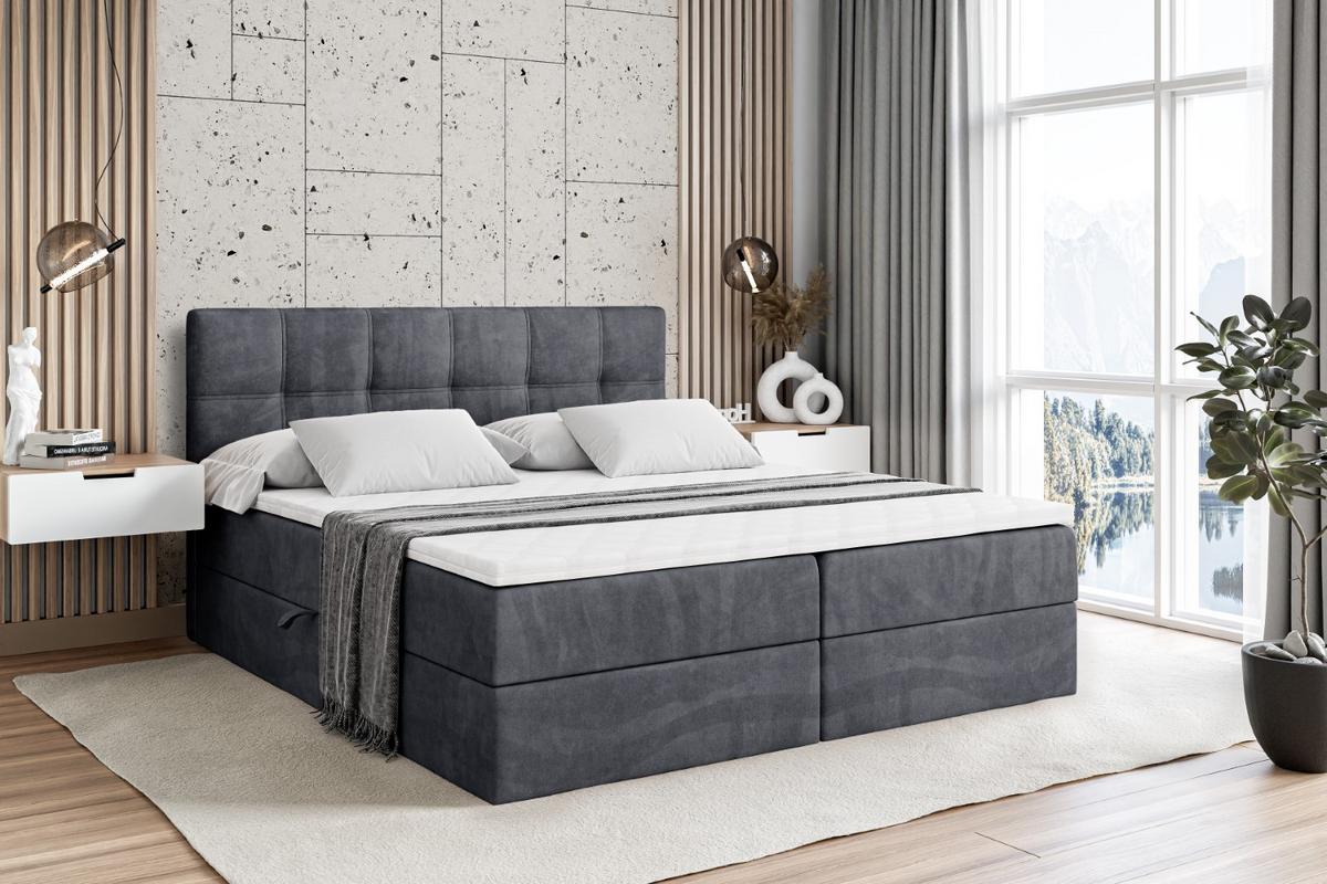 BOXBETT mit Matratze H3 und Lattenrost - MARCE - 140 x 200 cm - Grau - Dunkelgrau, Holzwerkstoff (140/200cm) - ALTDECOR