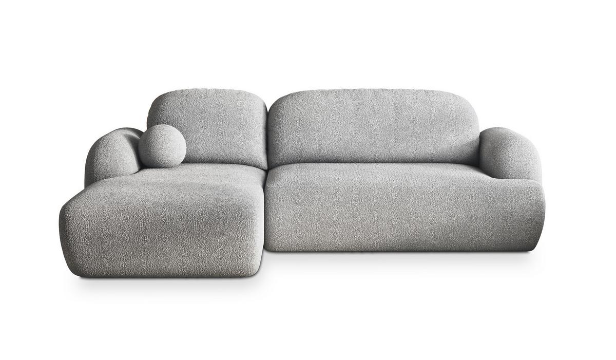 ECKSOFA MODENZA N L-S Hellgrau Boucle-Stoff mit Schlaffunktion - Hellgrau/Schwarz, Holz/Kunststoff (266/148cm) - MASSENO