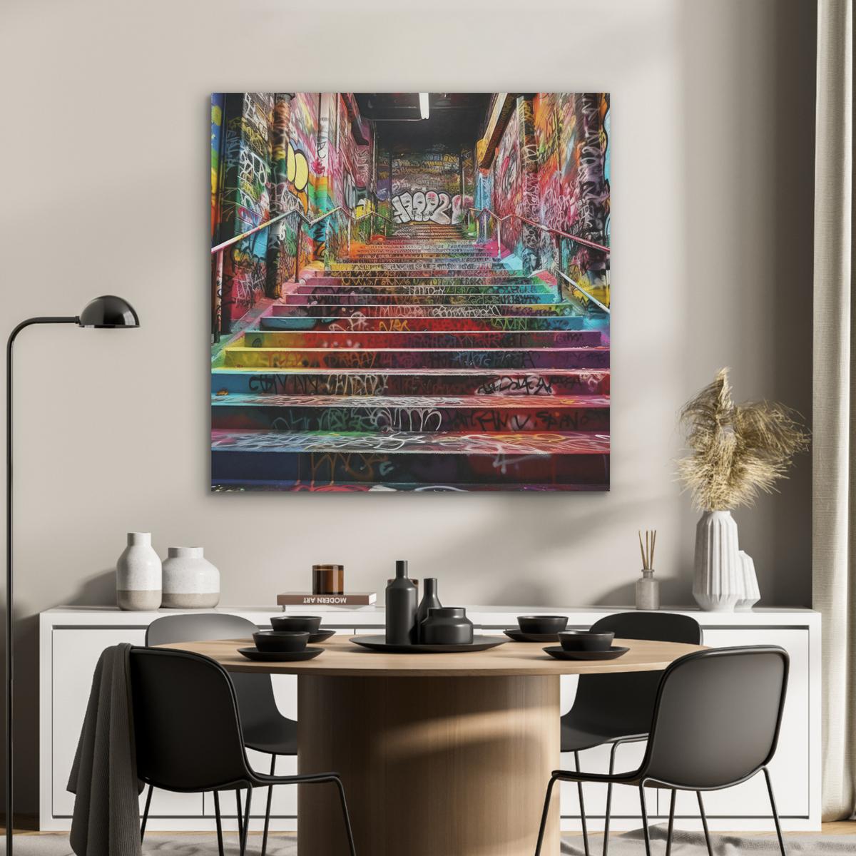 AKUSTIKBILD Treppe - Graffiti - Farben - Kunst Akustikpaneele 90x90 cm - Multicolor, Kunststoff (90/90/0.9cm) - MuchoWow