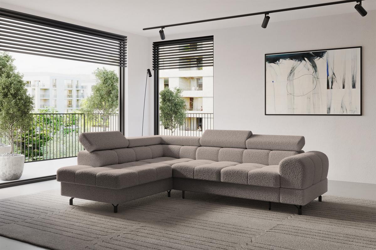 ECKSOFA mit Schlaffunktion Ottomane Links LUMA-L 272x203x70 Braun Bouclé - Dunkelbraun/Schwarz, Holzwerkstoff/Kunststoff (272/203cm) - ALTDECOR