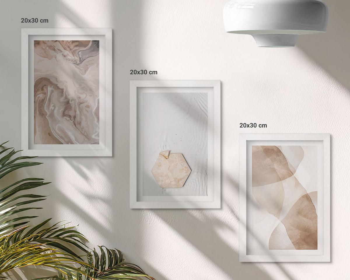 BILDER SET 3er Set - 20x30 cm Weißer Rahmen - Designerabstraktion der Natur - Weiß, Kunststoff (20/30cm) - TULUP
