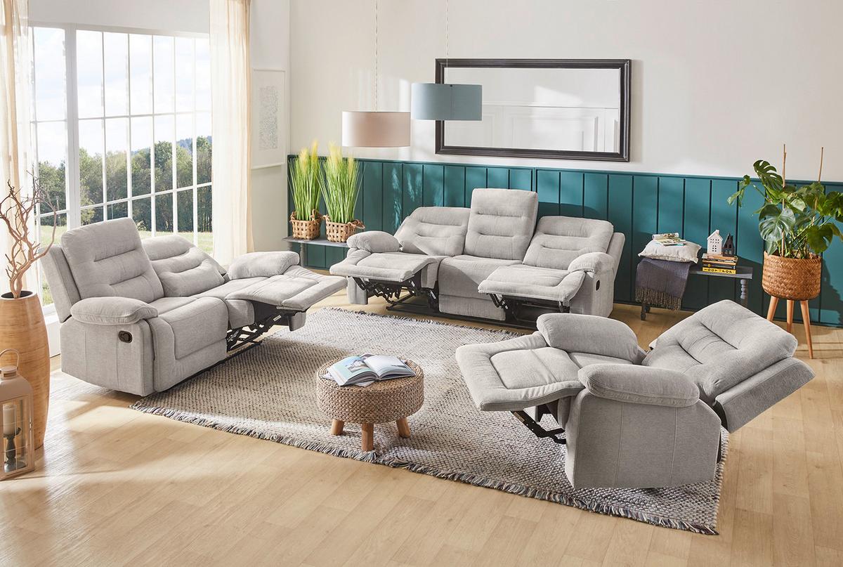 3-SITZER-RELAXSOFA Federkern, Liegefunktion verstellbar durch halbautomatische Relaxfunktion B220/T98/H103 cm, Chenille Grau / 15503 - Schwarz/Grau, Textil (220/103/98cm) - luma-home
