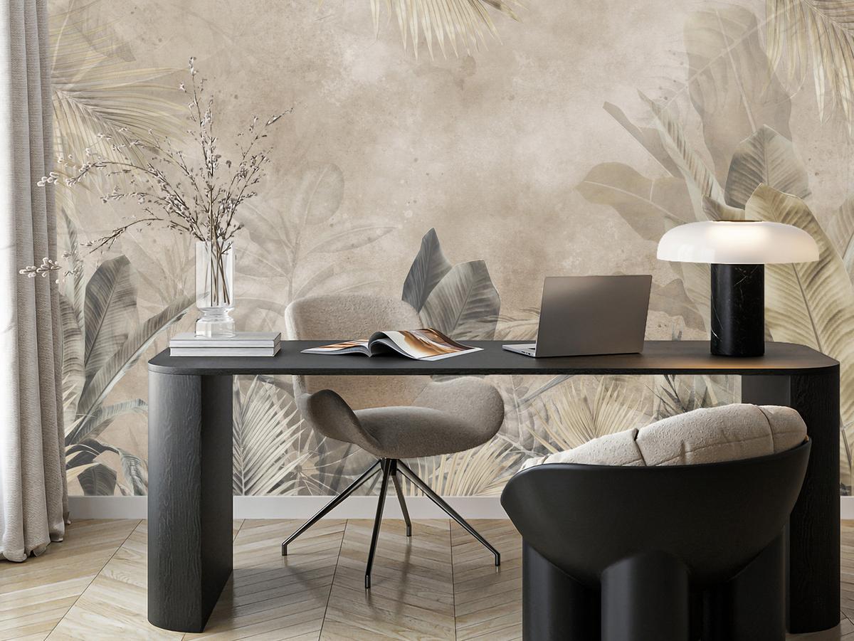 FOTOTAPETE für Schlafzimmer Bananenblätter auf Beton Tropisch Beige 500x350 - Beige/Braun, Papier (500/350cm) - Muralo