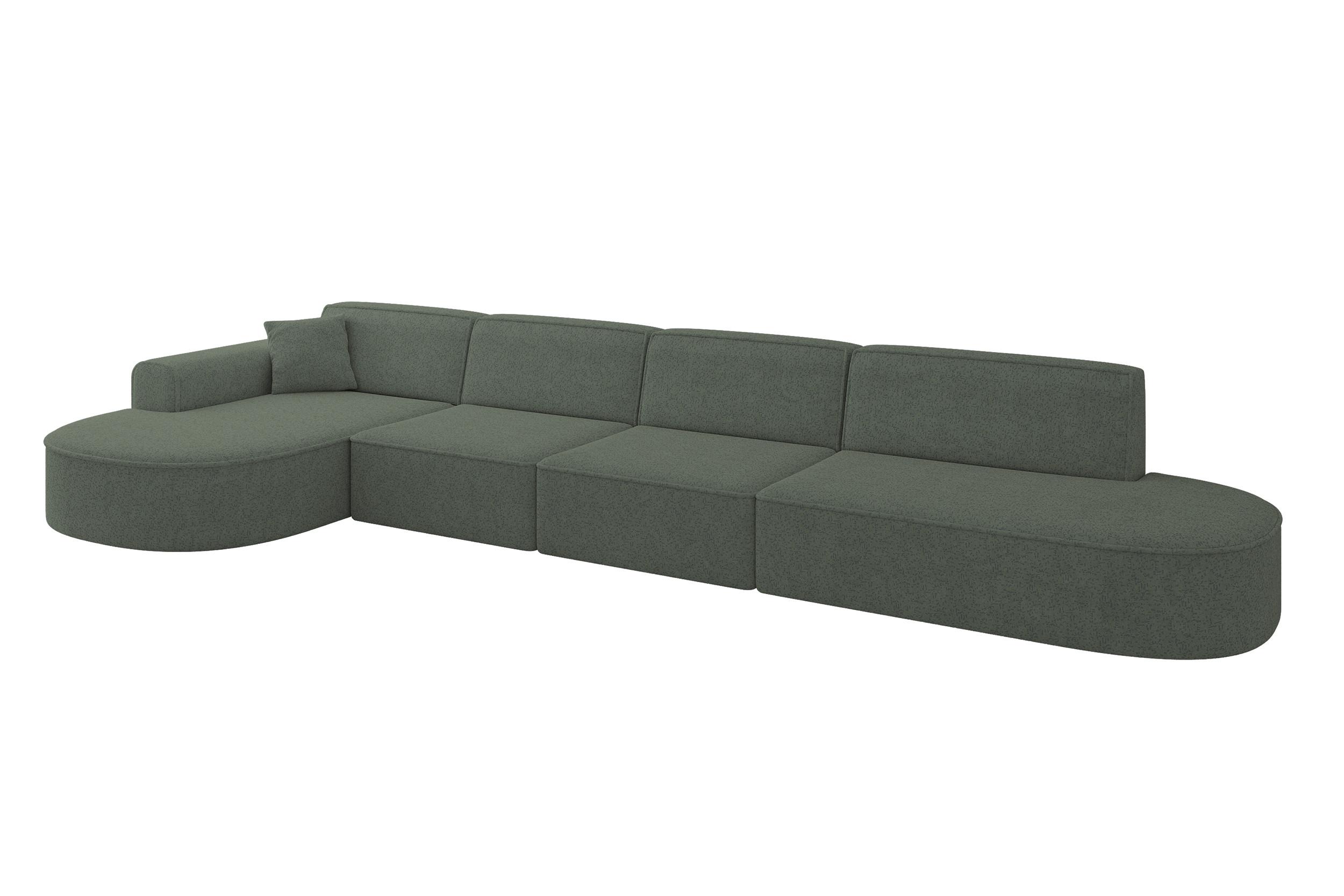ECKSOFA Ottomane Links MARI-L3 - 413x171x79 cm Grün Tissu - Schwarz/Grün, Holzwerkstoff/Kunststoff (413/171cm) - ALTDECOR