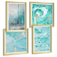 BILDER SET 4er Set - 50x50 cm & 40x60 cm Goldrahmen - abstrakte Muster in Blautönen - Goldfarben, Kunststoff (50/50cm) - TULUP