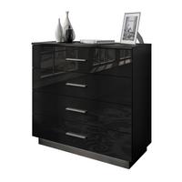 KOMMODE LINA 95 mit Griffen Schwarzer Glanz LED Griffe Chrom - Silberfarben/Schwarz, Holzwerkstoff (95/84/40cm) - Lookway