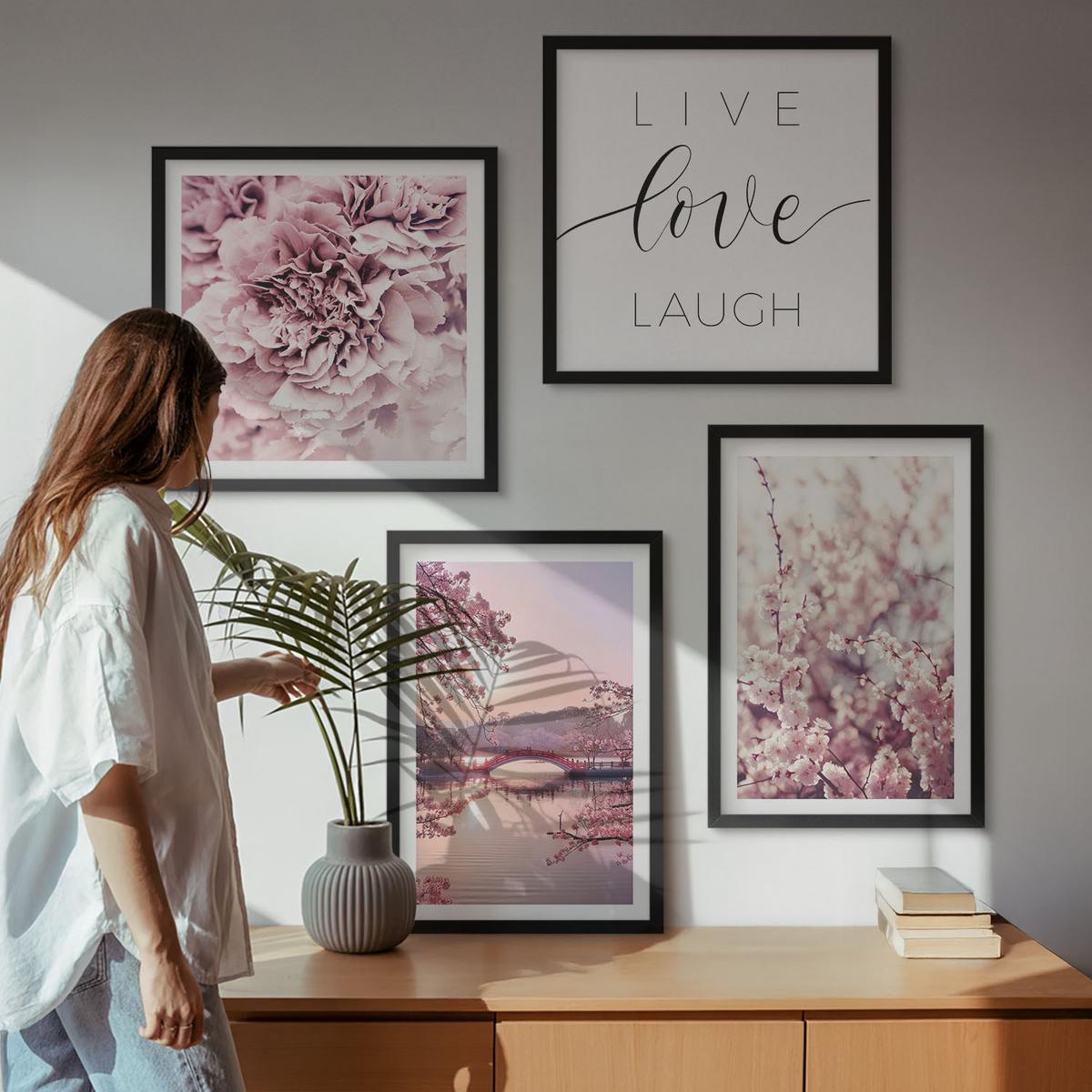 BILDER SET 4er Set - 50x50 cm & 40x60 cm Schwarzer Rahmen - Blumenbrücke – Lebensinspiration - Schwarz, Kunststoff (50/50cm) - TULUP