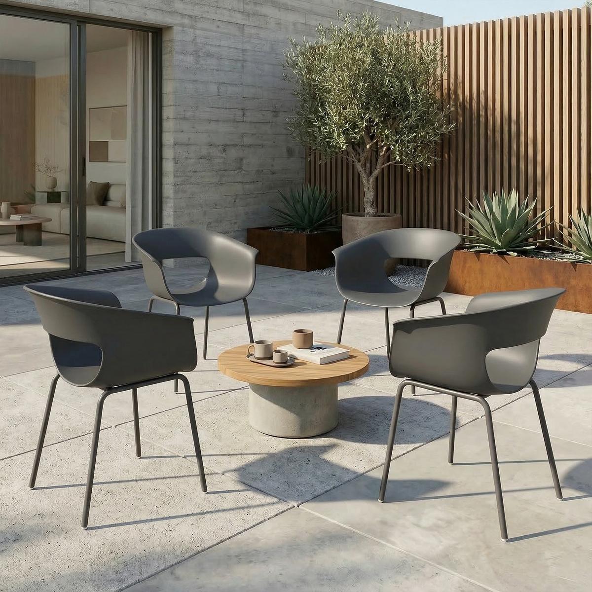 GARTENSTÜHLE-SET 4-TLG. aus Metall Kunststoff Dunkelgrau - Dunkelgrau, Kunststoff/Metall (51/74/61cm) - Outsunny