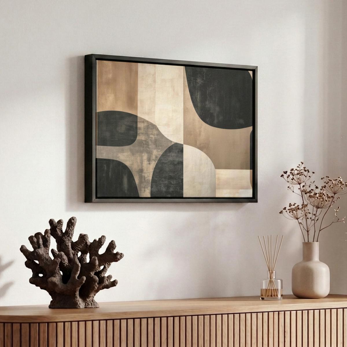 LEINWAND Bilder mit Rahmen - Abstrakt - Flugzeuge - Schwarz - Rund - 30x20 - Beige, Textil (30/20cm) - MuchoWow