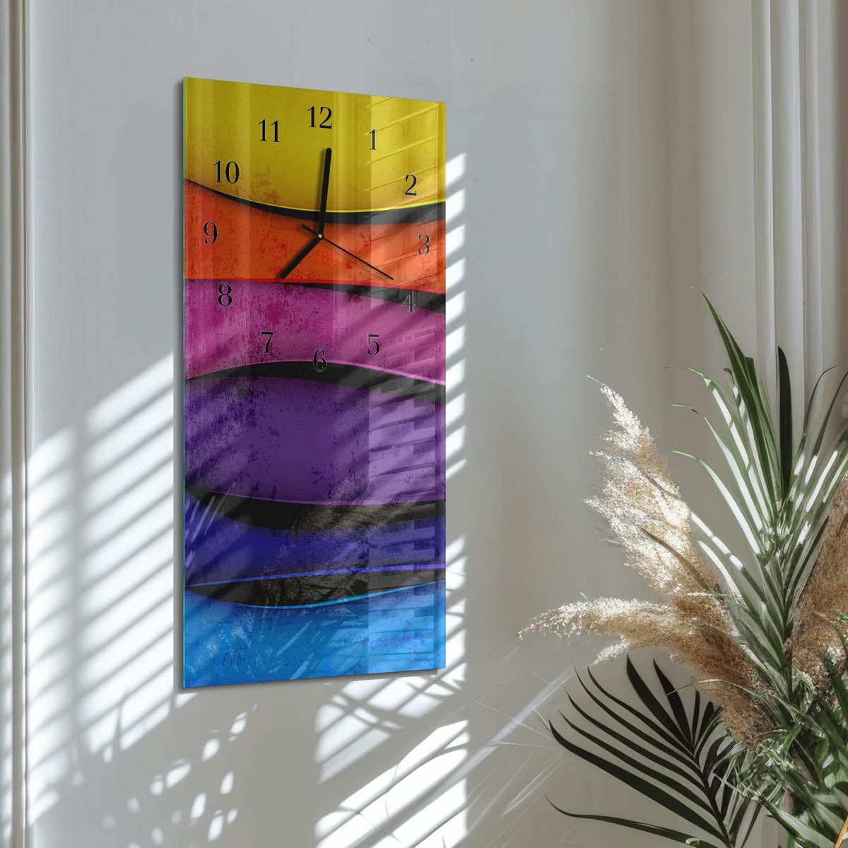 WANDUHR aus Glas 30x60 cm - Bunte Streifen - Multicolor, Glas (30/60/0.4cm) - TULUP