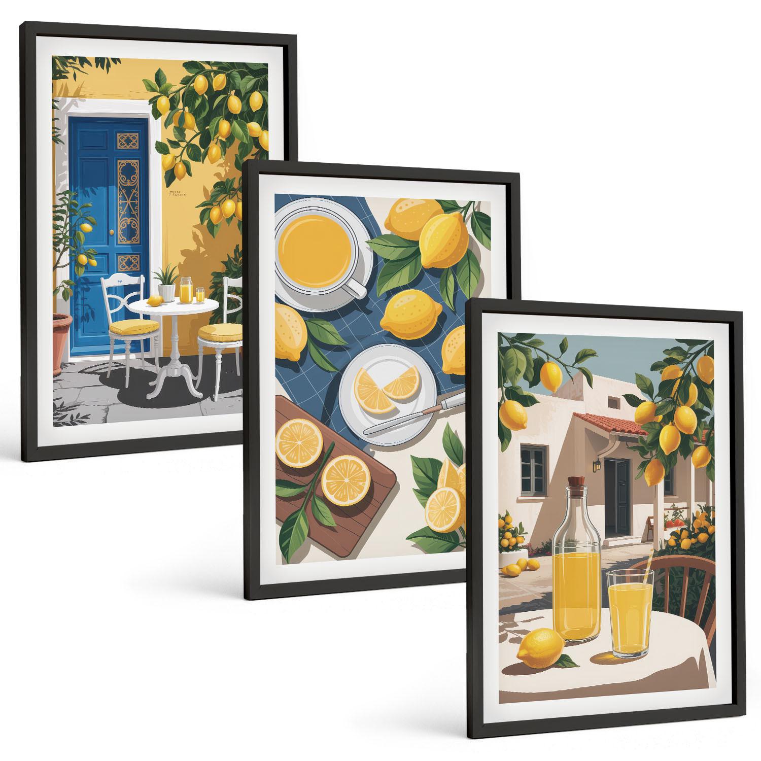 BILDER SET 3er Set - 40x60 cm Schwarzer Rahmen - Patio Sun Limonade - Schwarz, Kunststoff (40/60cm) - TULUP