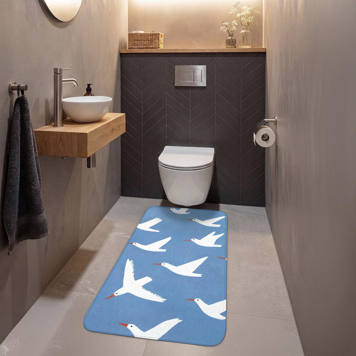 WC-VORLEGER Vögel - Weiß - Muster Toilettenvorleger 60x120 cm - Blau, Textil (60/1cm) - OnlyWow