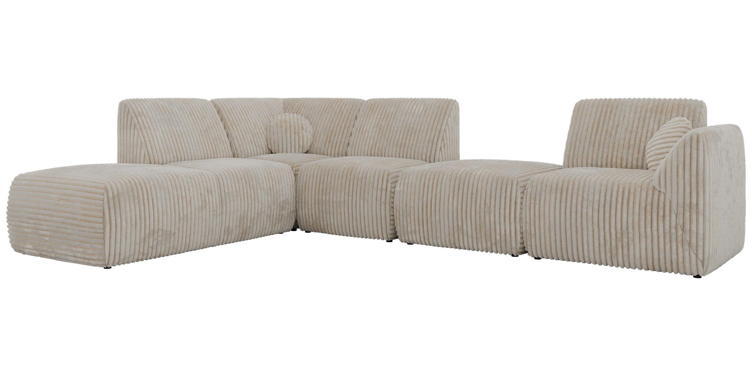 ECKSOFA NOARA 6M L Beige Cord - Links - Beige/Schwarz, Kunststoff/Textil (244/355cm) - MKS