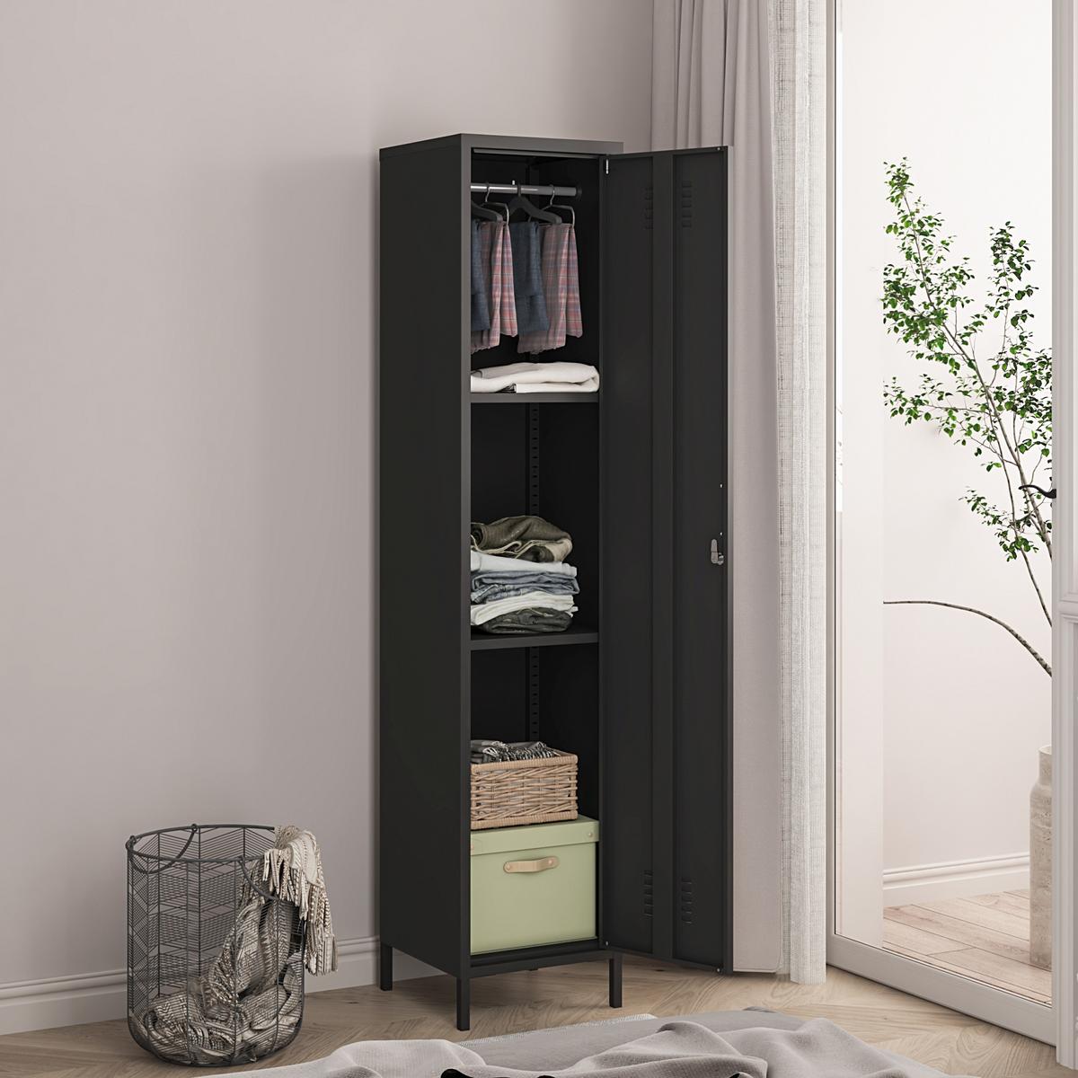 KLEIDERSCHRANK Seinäjoki - Schwarz, Metall (38/180/38cm) - [en.casa]