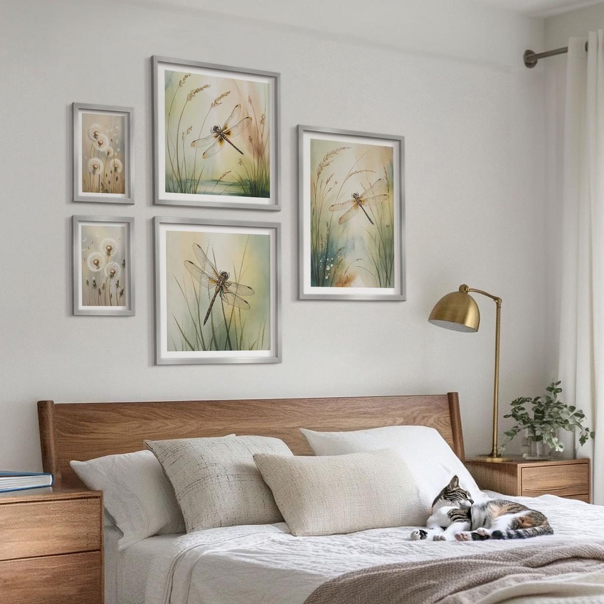 BILDER SET 5er Set - 50x50 cm & 20x30 cm & 40x60 cm Silberner Rahmen - Strandbretter, Surfboote, Vögel - Silberfarben, Kunststoff (40/60cm) - TULUP