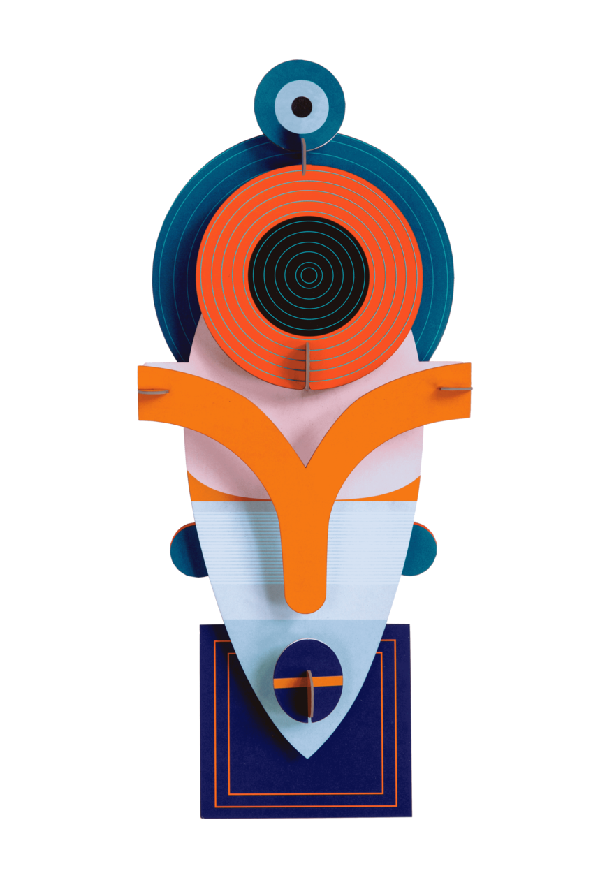 WANDDEKO Lamu-Maske 16/6 cm - Blau/Orange, Wellpappe (16/6/37cm) - Studio Roof