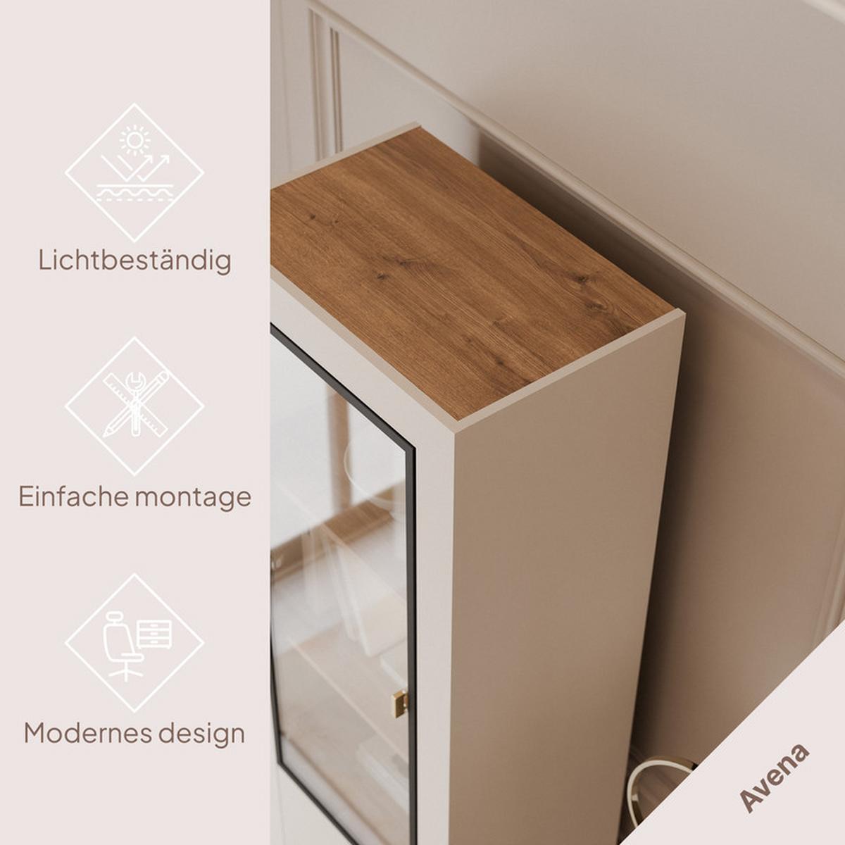 VITRINE AVENA Glastüren, 60/40/194 cm Kaschmir / Eiche - Kaschmir, Holzwerkstoff/Kunststoff (60/194/40cm) - Idohome