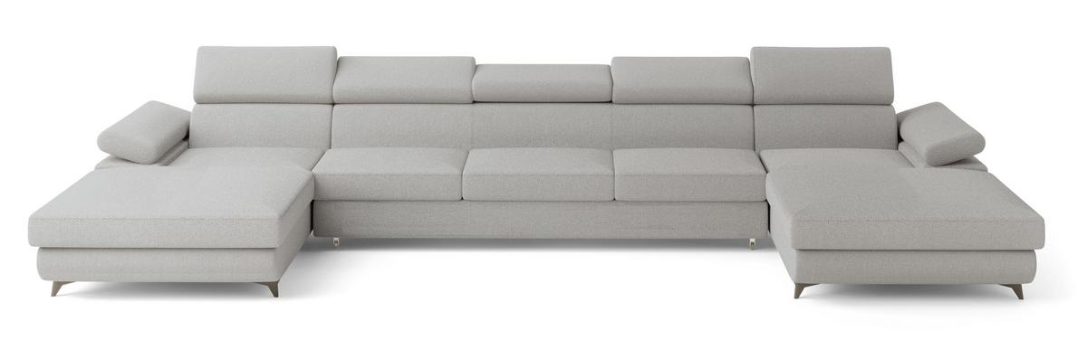 WOHNLANDSCHAFT VIVENTE Hellgrau Boucle-Stoff mit Schlaffunktion - Hellgrau, Holz (410/89/190cm) - MASSENO