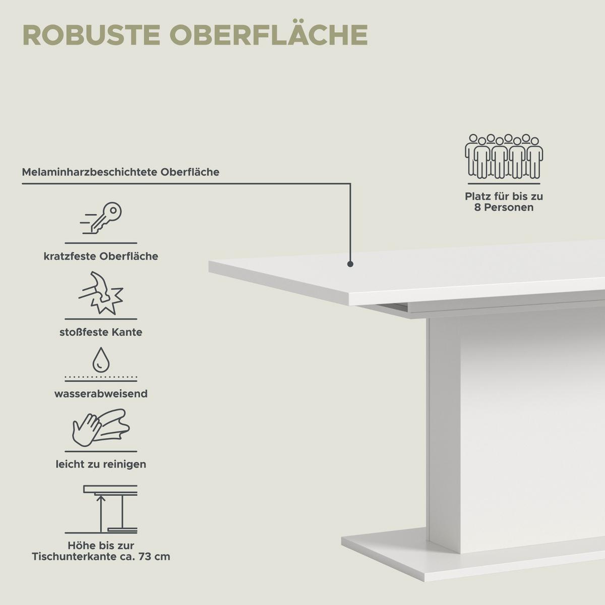 ESSTISCH weiß, Küchentisch ausziehbar 150 - 190 cm - Weiß, Holzwerkstoff/Metall (150/90/76cm) - Inn.Furn