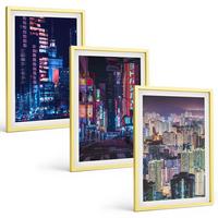 BILDER SET 3er Set - 40x60 cm Goldrahmen - Neonlichter der nächtlichen Stadt - Goldfarben, Kunststoff (40/60cm) - TULUP