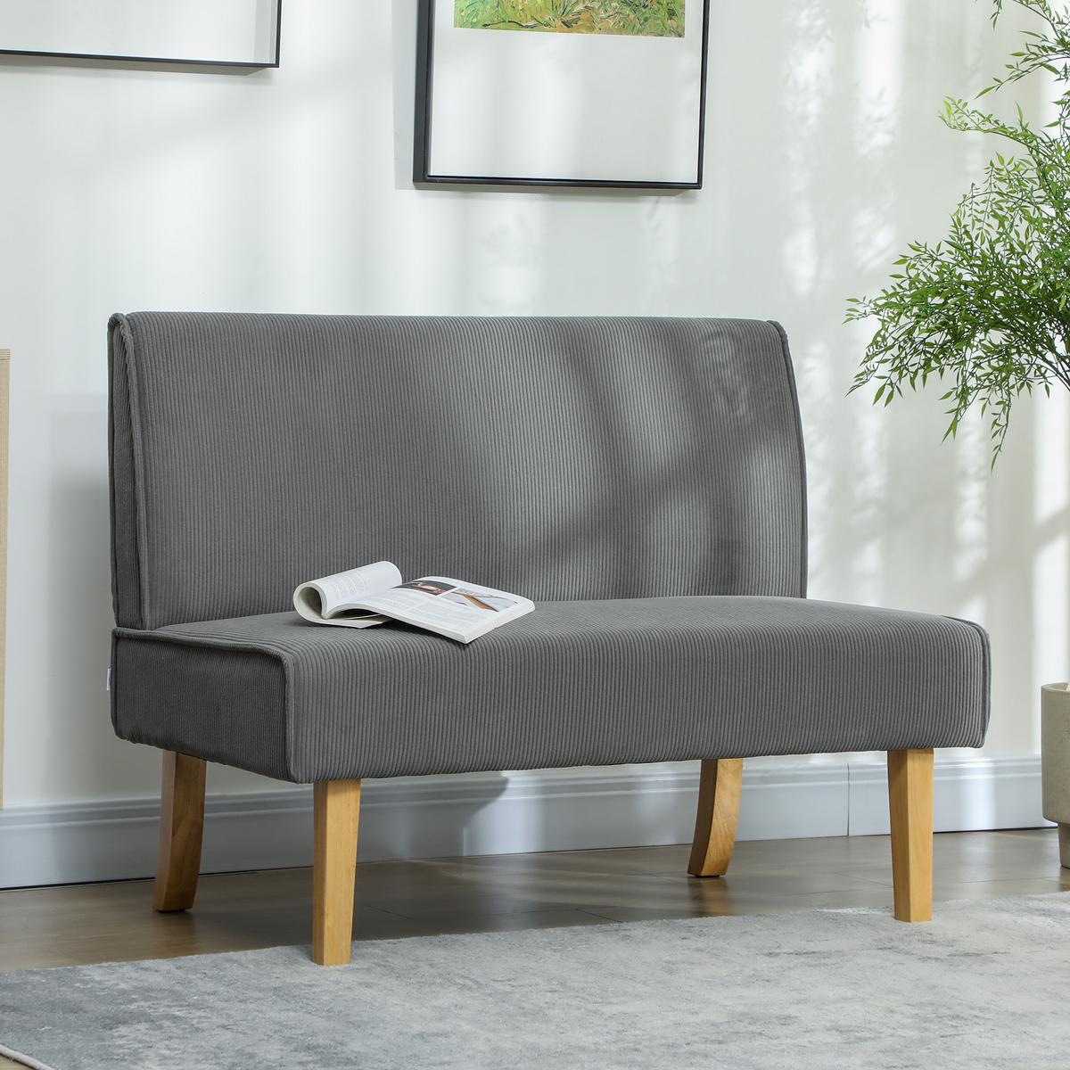 SOFA 2 Sitzer, mit Cord-Optik, 110 x 62 x 85 cm, Grau - Grau, Textil (62/85/110cm) - HOMCOM