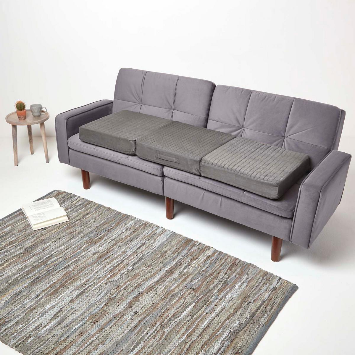 SOFA-AUFLAGE Velours grau 150/50/10 cm – langes Sitzkissen orthopädisch - Grau, Textil (150/50/10cm) - Homescapes