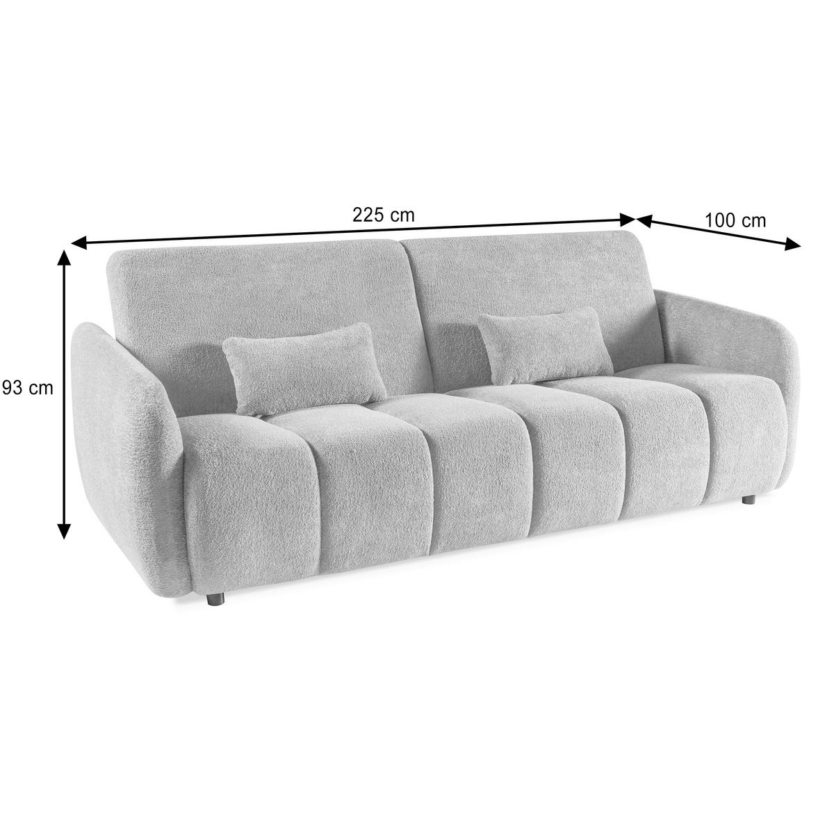 SCHLAFSOFA Carla 3-Sitzer mit Schlaffunktion, Grau - Grau, Textil (225/93/100cm) - Beautysofa