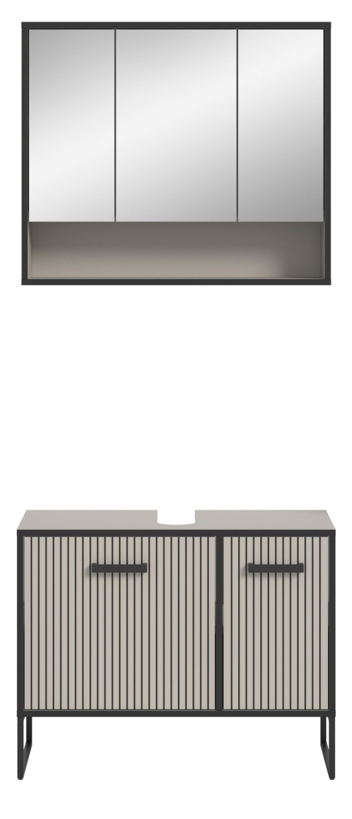 BADMÖBEL-SET 2-teilig Scana in schwarz, sand 80 cm, Kombination mit Soft-Close - Sandfarben/Schwarz, Glas/Holzwerkstoff (80/192/36cm) - Inn.Furn