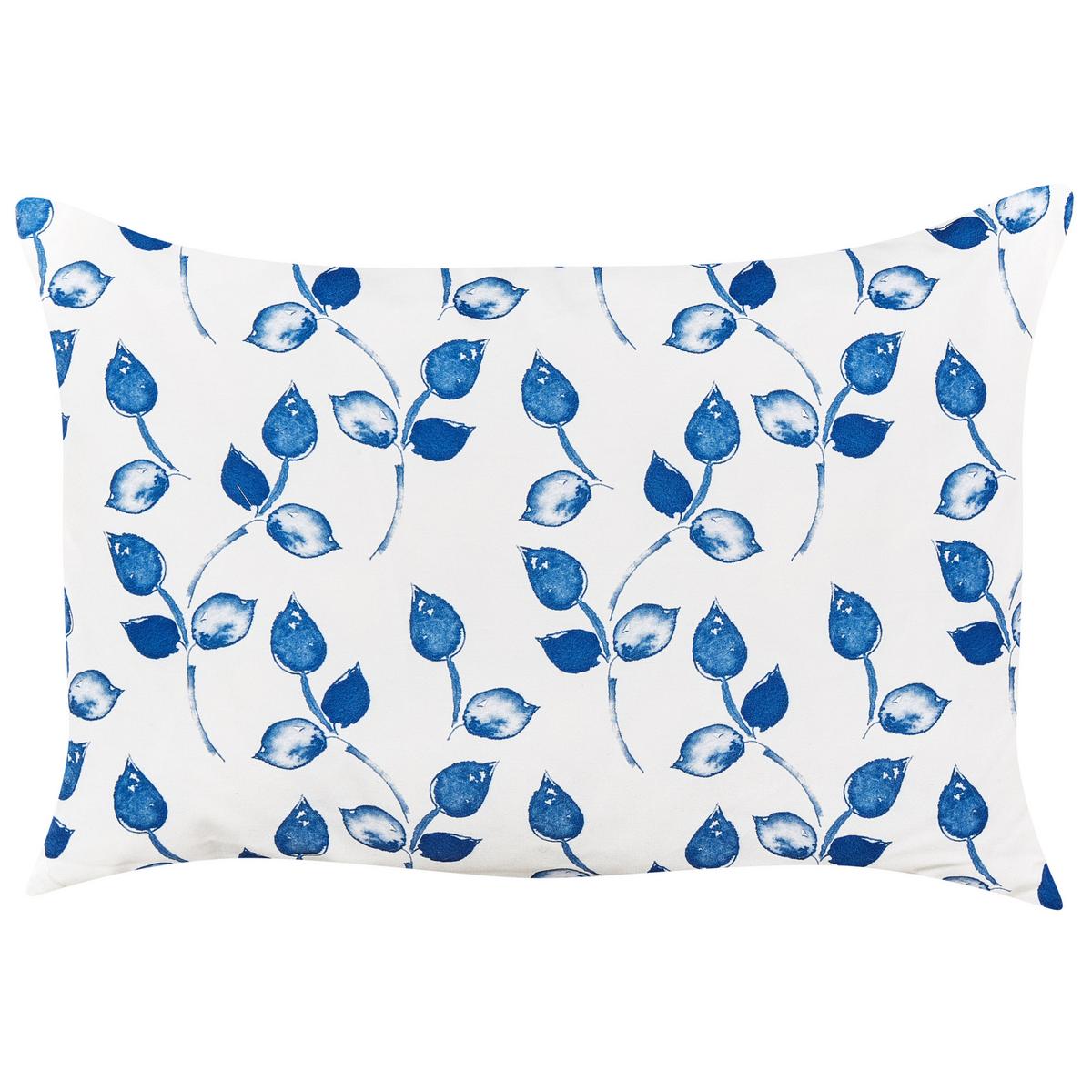 GARTENKISSEN 2er-Set Blattmotiv weiß/blau 40/60 cm Torbora - Weiß, Textil (40/60cm) - Beliani