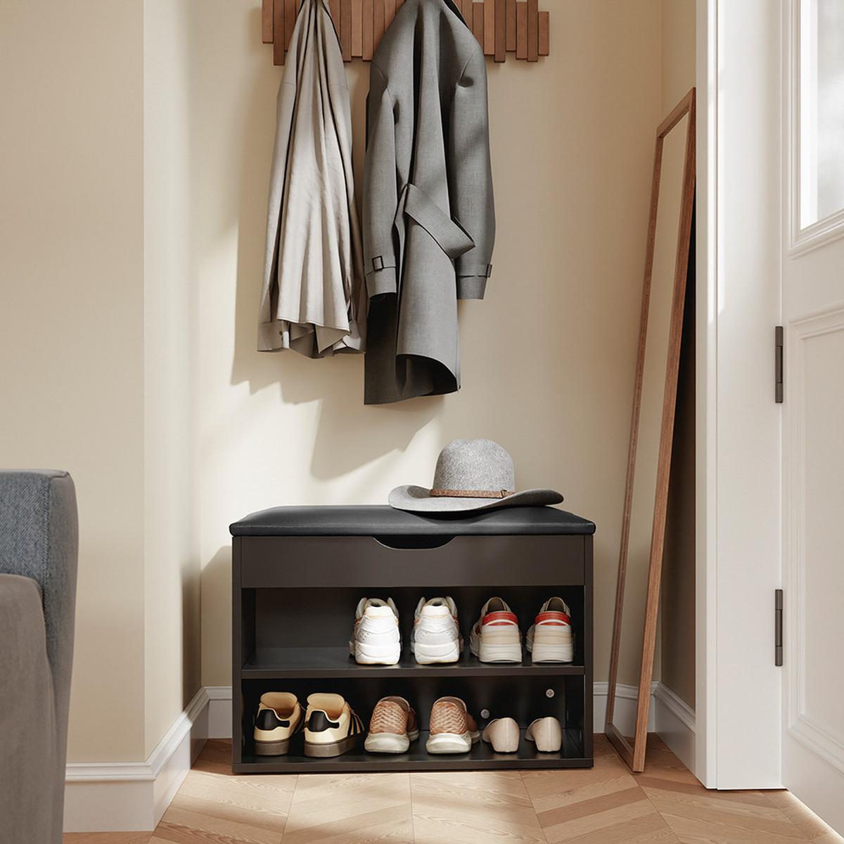 SCHUHBANK mit 2 Ablagen Schwarz 60x30x43cm Modern - Schwarz, Holzwerkstoff (30/43/60cm) - SoBuy