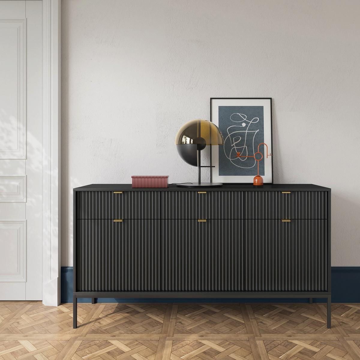 SIDEBOARD Vellore Schwarz 154 cm - Goldfarben/Schwarz, Holzwerkstoff/Metall (154/83/39cm) - Selsey