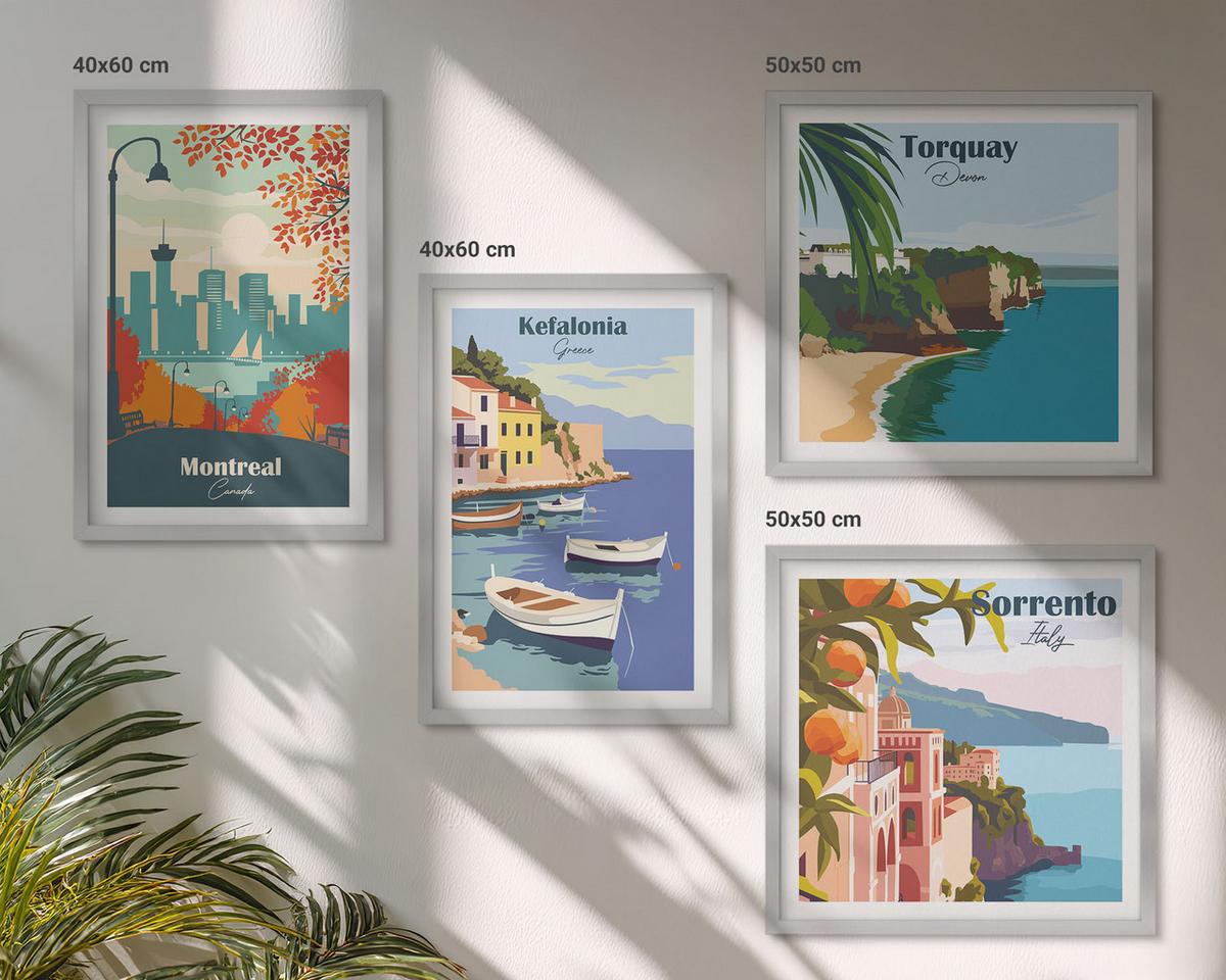 BILDER SET 4er Set - 50x50 cm & 40x60 cm Silberner Rahmen - Retro-Ansichten von Städten auf der ganzen Welt - Silberfarben, Kunststoff (50/50cm) - TULUP