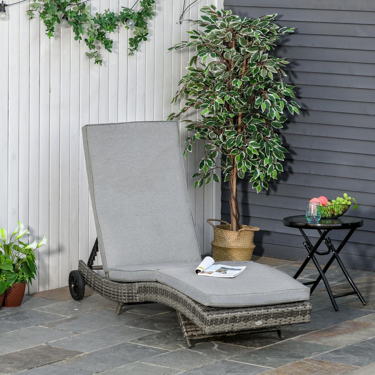GARTENLIEGE mit Kissen 5-stufig verstellbar Metall Grau 207 x 70 x 70 cm - Grau, Metall (70/70/207cm) - Outsunny