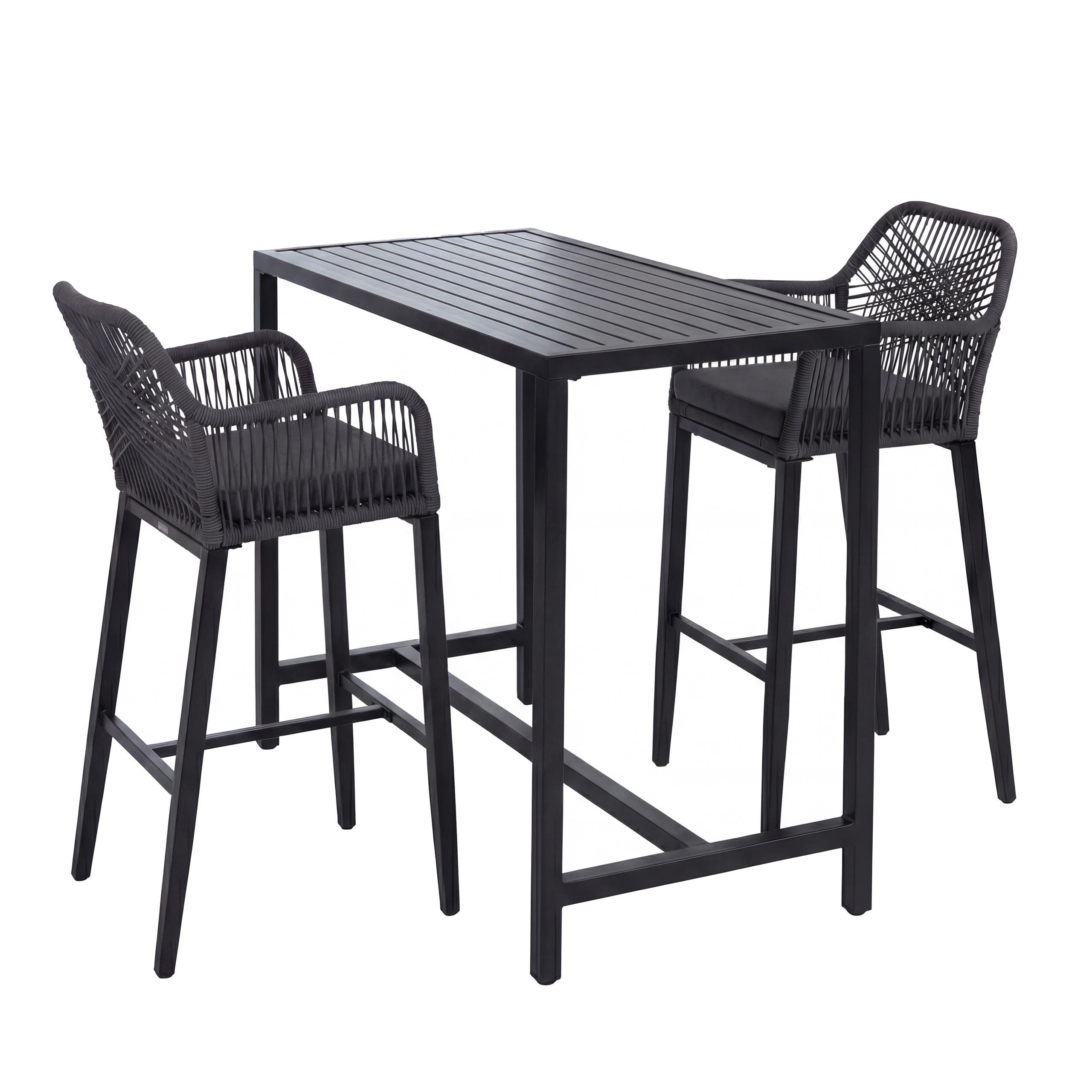SET BARTISCH + BARHOCKER eckig Grau 3er Set-Set - Grau, Metall (65/130/105cm) - MCW