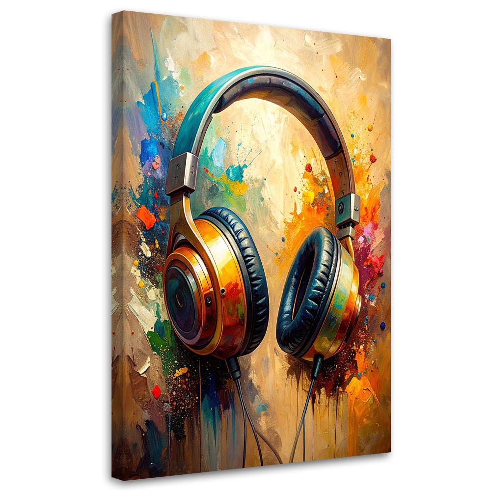 LEINWANDBILD DJ Kopfhörer Musik Abstrakt 80x120cm - Beige, Textil (80/120cm) - Feeby