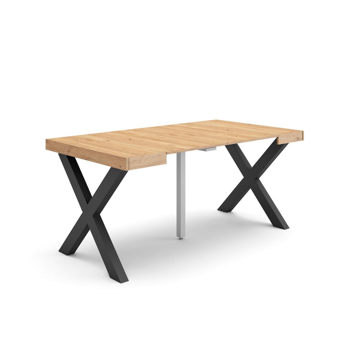 KONSOLENTISCH ausziehbar 58 bis 160cm, für 8 Gäste, eiche, 90/58/73cm - Eichefarben/Schwarz, Holzwerkstoff (90/160/73cm) - Skraut Home