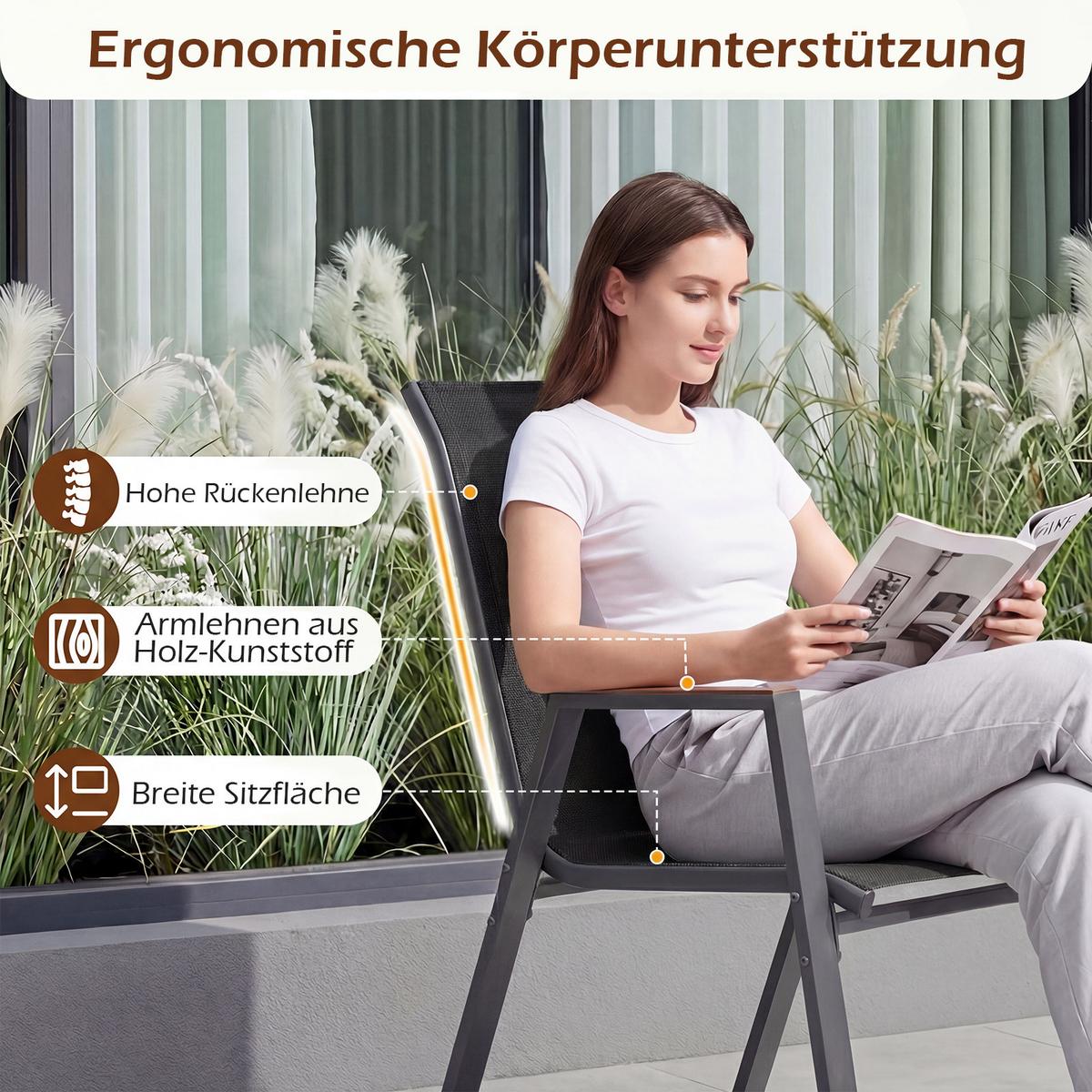 GARTENSTÜHLE stapelbar schwarz (2er-Set) - Schwarz, Metall (66/88/56cm) - COSTWAY