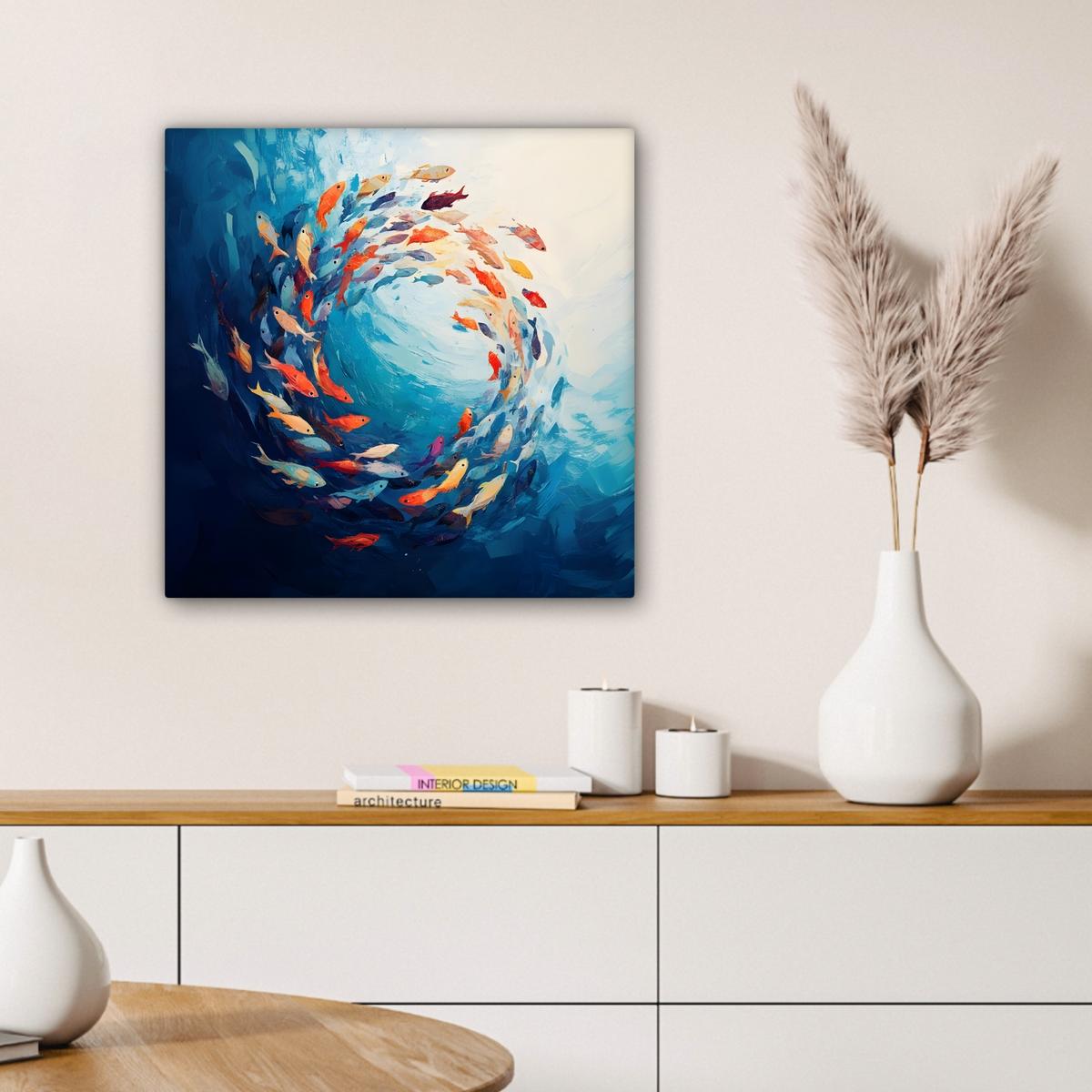 LEINWANDBILD Meer - Fische - Bunt - Dynamisch Wandbild Wohnzimmer 50x50 cm - Hellblau, Textil (50/50cm) - MuchoWow