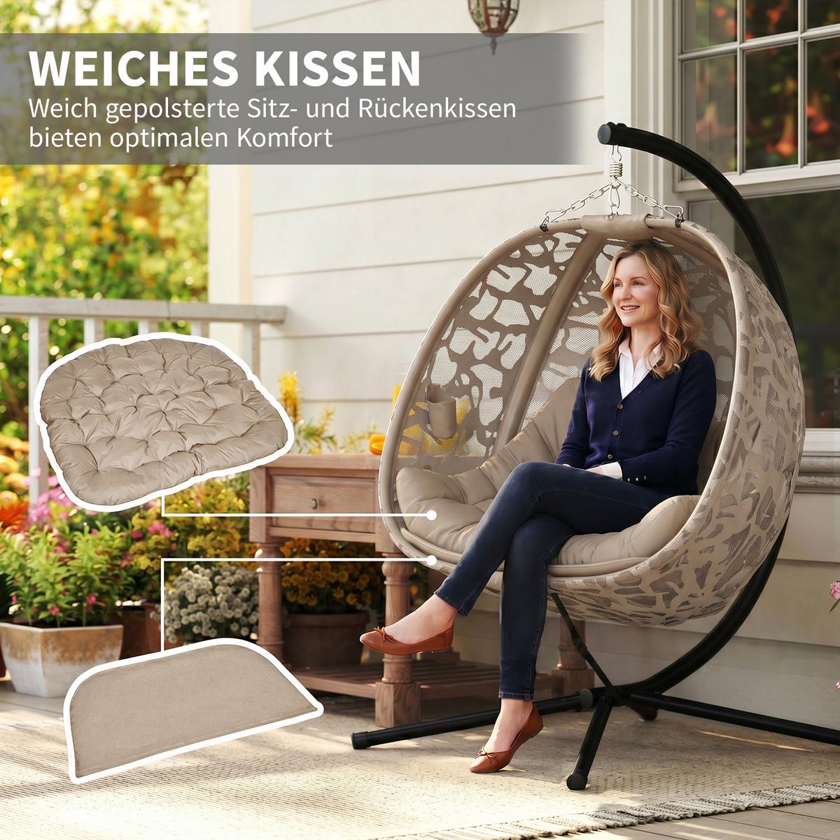 HÄNGESESSEL, Stahl, Polyester, Sand - Sandfarben, Metall (103/172/130cm) - Outsunny