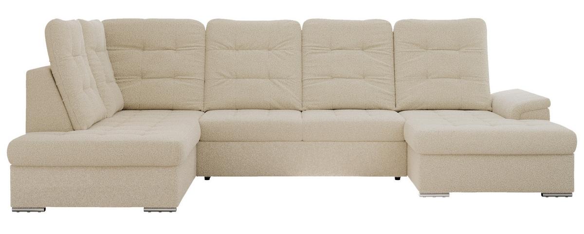 WOHNLANDSCHAFT MADRITO U - Beige Boucle - Links - Beige/Silberfarben, Textil/Metall (204/89/323cm) - MKS