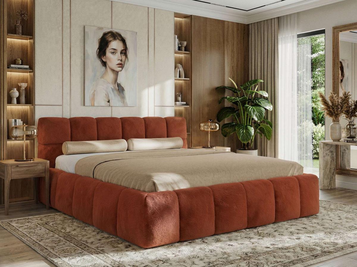 POLSTERBETT NIRA CLASSIC 140/200 - Orange Plüsch - Multipocket-Matratze - Orange, Textil (140/200cm) - MKS