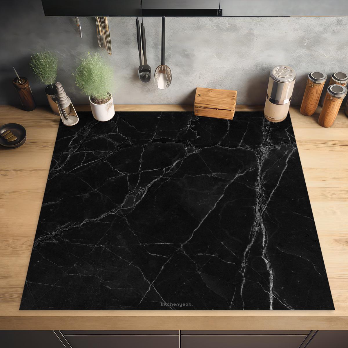 HERDABDECKPLATTE Schwarz - Marmor Induktionsmatte 78x78 cm - Schwarz, Kunststoff (78/78/0.2cm) - MuchoWow