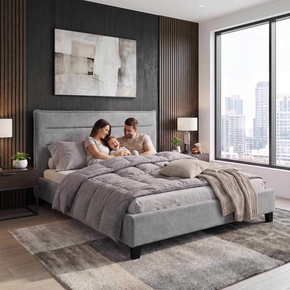 POLSTERBETT Mane, mit Schaumstoffmatratze 10 cm, ohne Bettkasten, 160x200 cm, Velours-Stoff, Grau - Grau, Textil (160/200cm) - Beautysofa