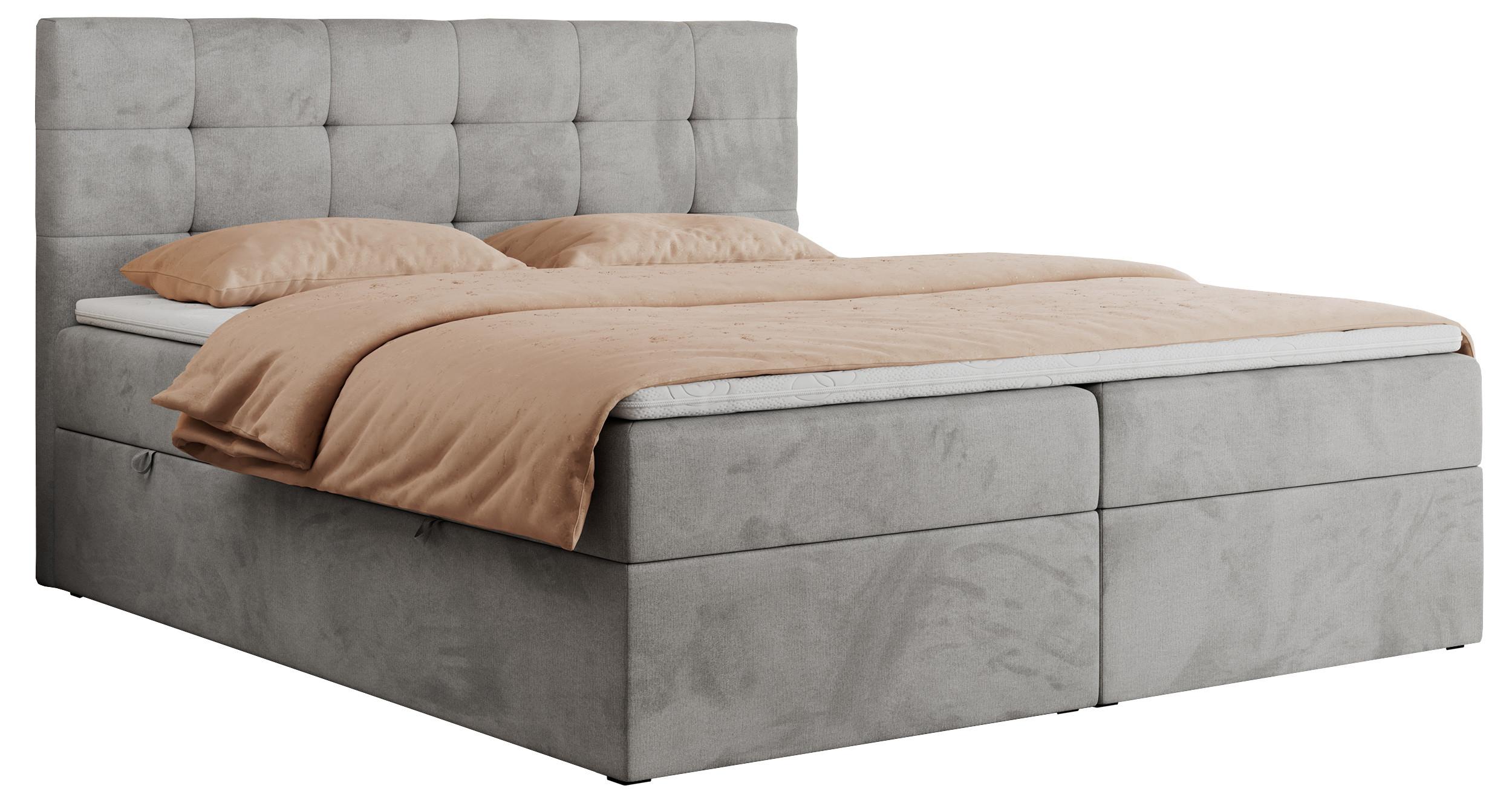 BOXBETT CENTO 160/200 Hellgrau Velvet - H4 - Hellgrau, Holz/Textil (160/200cm) - MKS