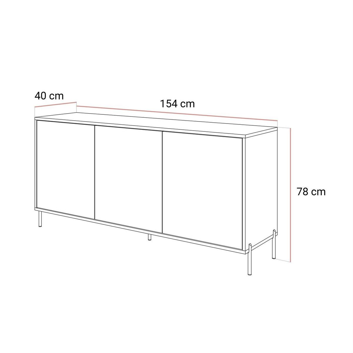KOMMODE SANAYI Kaschmir Hochglanz – gerade schwarze Beine - Kaschmir/Schwarz, Holzwerkstoff (154/78/40cm) - Lookway