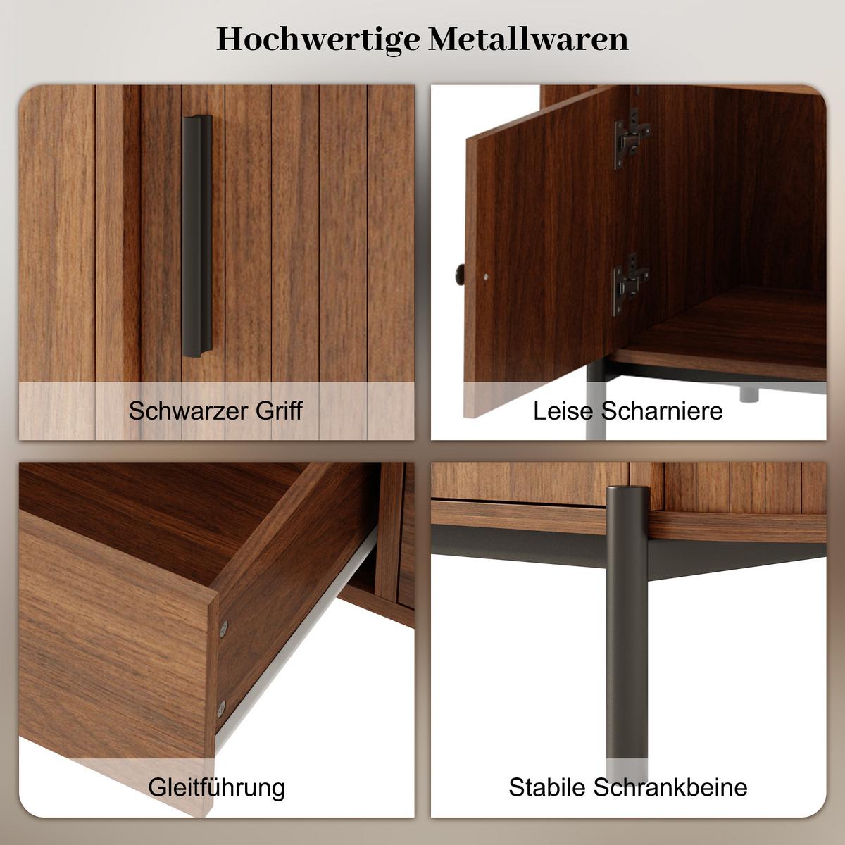 TV-LOWBOARD in holzoptik mit rattan, ovale form und viel stauraum - Walnussfarben, Holzwerkstoff (200/49.5/40cm) - Urban Meuble