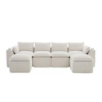 4-SITZER-SOFA aus chenille, modular mit 2 fußhockern und getränkehaltern - Beige, Textil (322/75/161cm) - Urban Meuble